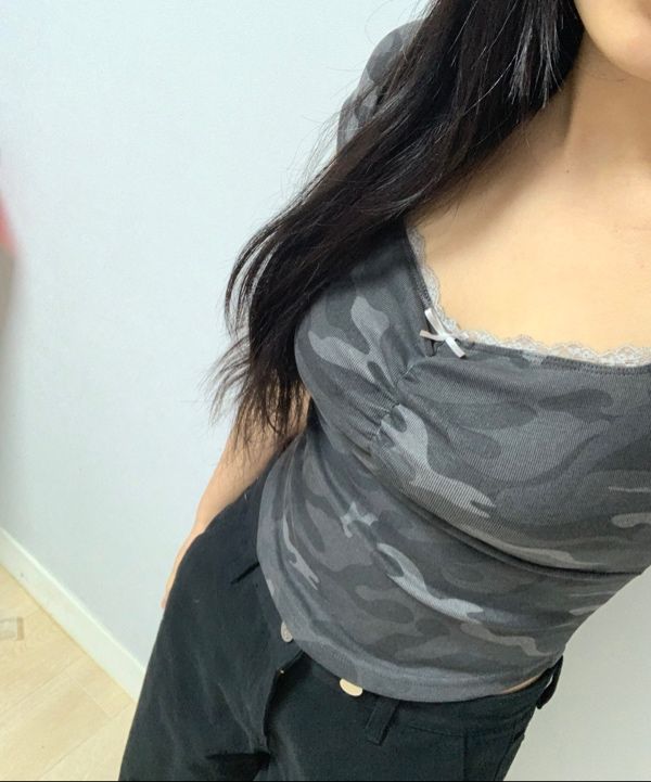PLEASENOFOLLOW ■ Darlin Camo Shirring Short Top MUSINSA | PLEASENOFOLLOW Darlin Camo Shirring Short Top (Grey)