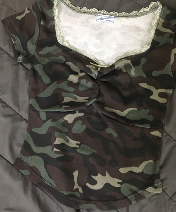 MUSINSA公式 | PLEASENOFOLLOW Darlin Camo Shirring Short Top