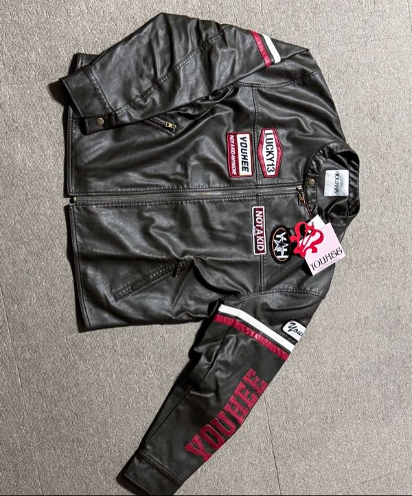 ★YOUHEE★WAPPEN DETAIL BIKER JACKET【送料込/関税込】 MUSINSA | YOUHEE WAPPEN DETAIL BIKER JACKET BROWN
