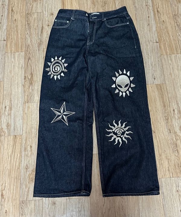 MUSINSA | HOODHOOD Western Alien Embroidered Denim Pants