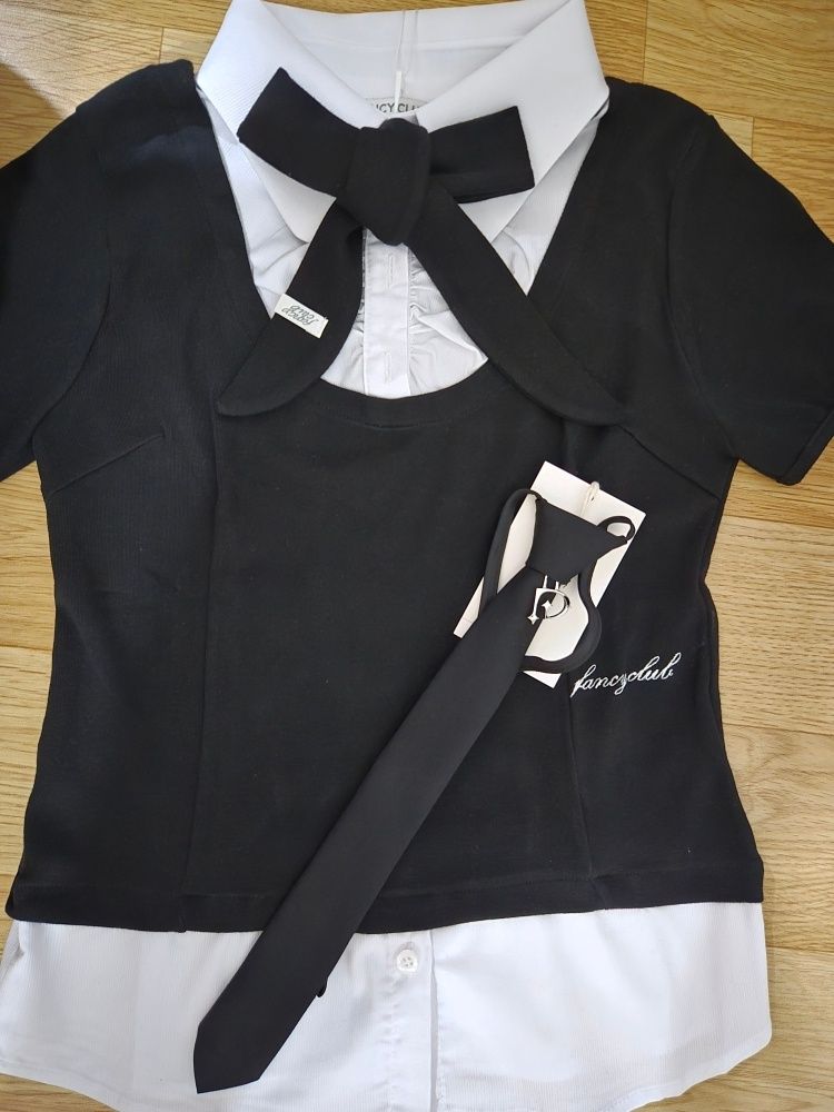 FANCY CLUB ■ Preppy Ribbon Tie Shirt MUSINSA | FANCY CLUB Preppy Ribbon Tie Shirt (BLACK)_F25QB086
