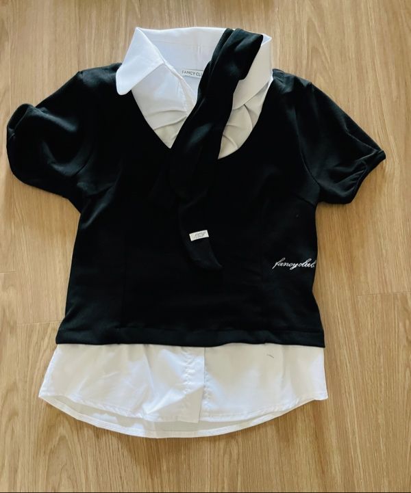 MUSINSA | FANCY CLUB Preppy Ribbon Tie Shirt (BLACK)_F25QB086