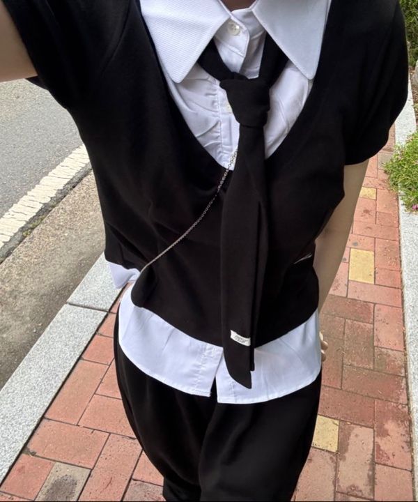 FANCY CLUB ■ Preppy Ribbon Tie Shirt MUSINSA | FANCY CLUB Preppy Ribbon Tie Shirt (BLACK)_F25QB086