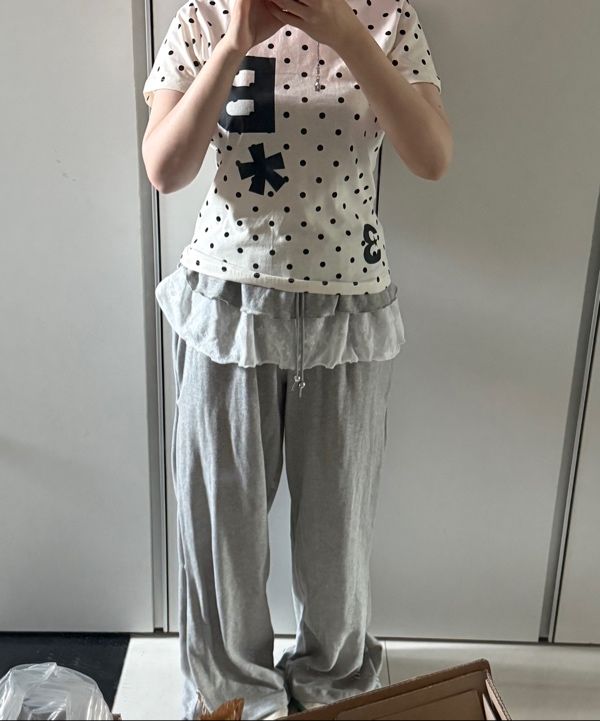 MUSINSA | FANCY CLUB Frill Lace Button Sweatpants (BLACK