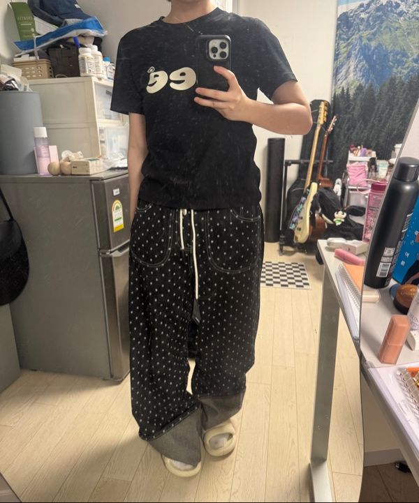 FANCY CLUB STRING DOT ROLL-UP PANTS ドット MUSINSA公式 | FANCY CLUB String Dot Roll-up Pants (BLACK