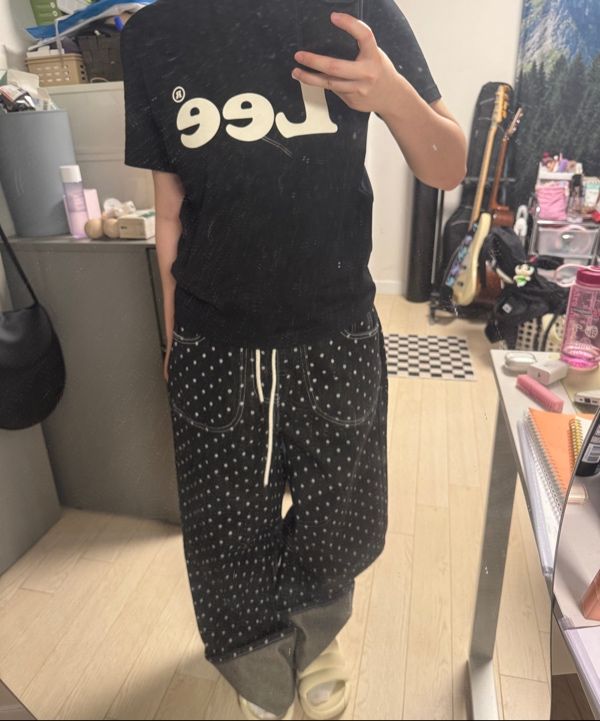 MUSINSA公式 | FANCY CLUB String Dot Roll-up Pants (BLACK