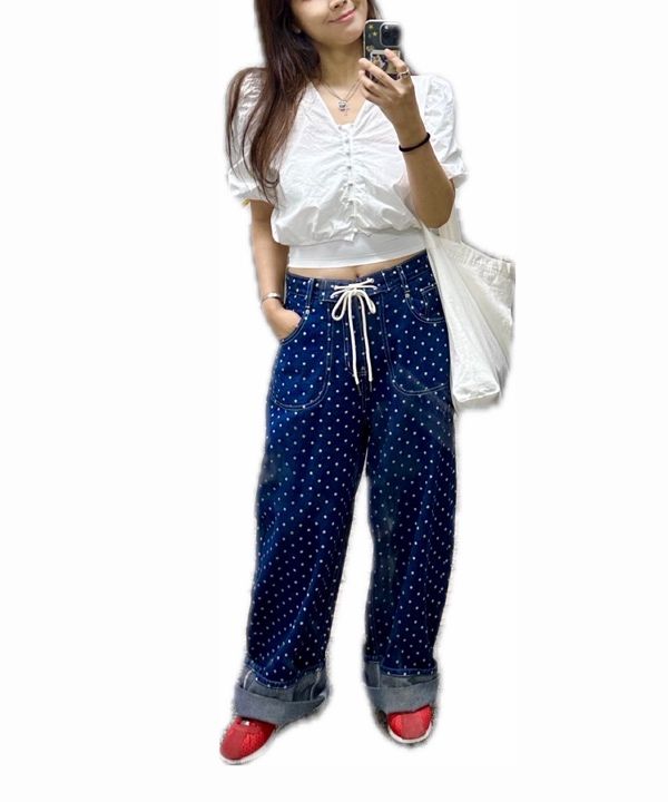 MUSINSA公式 | FANCY CLUB ストリングドットロールアップパンツ (BLUE