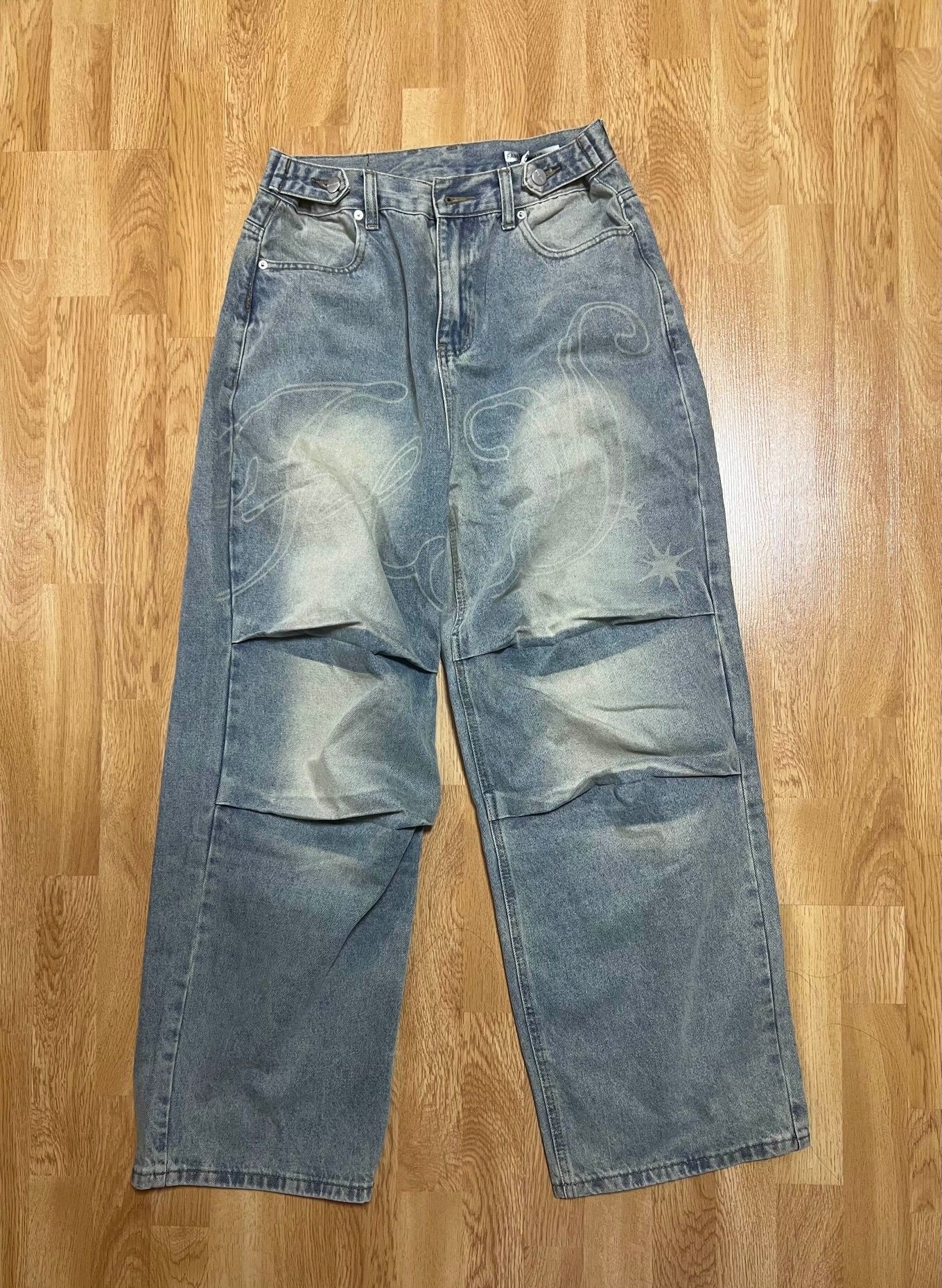 MUSINSA | FANCY CLUB Angel Vintage Washing Pin Tuck Pants (BLUE