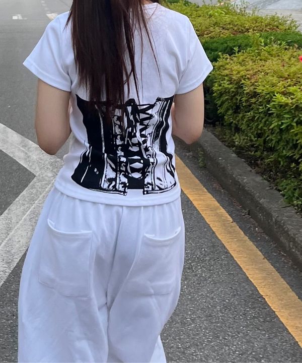 MUSINSA | FANCY CLUB Back Corset Tee (WHITE) F25QB096