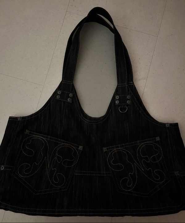 MUSINSA | FANCY CLUB Big Pocket Denim Shoulder Bag (BLACK