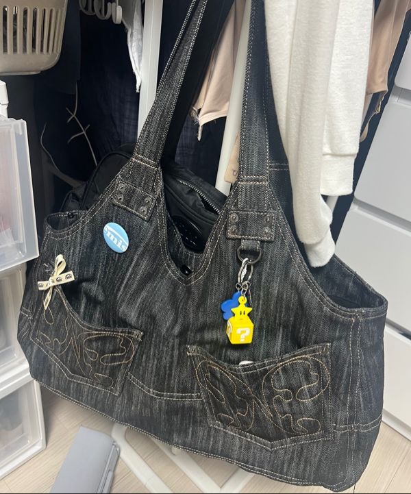 ☆fancy club☆ Big Pocket Denim Shoulder Bag BLACK F25QE991 MUSINSA | FANCY CLUB Big Pocket Denim Shoulder Bag (BLACK