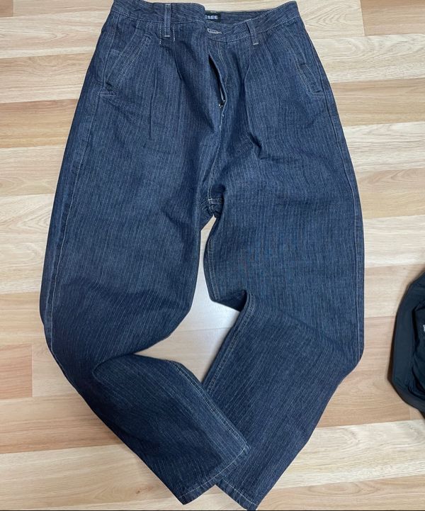 MUSINSA | YESEYESEE Two Tucked Ripstop Denim Pants Dark Indigo