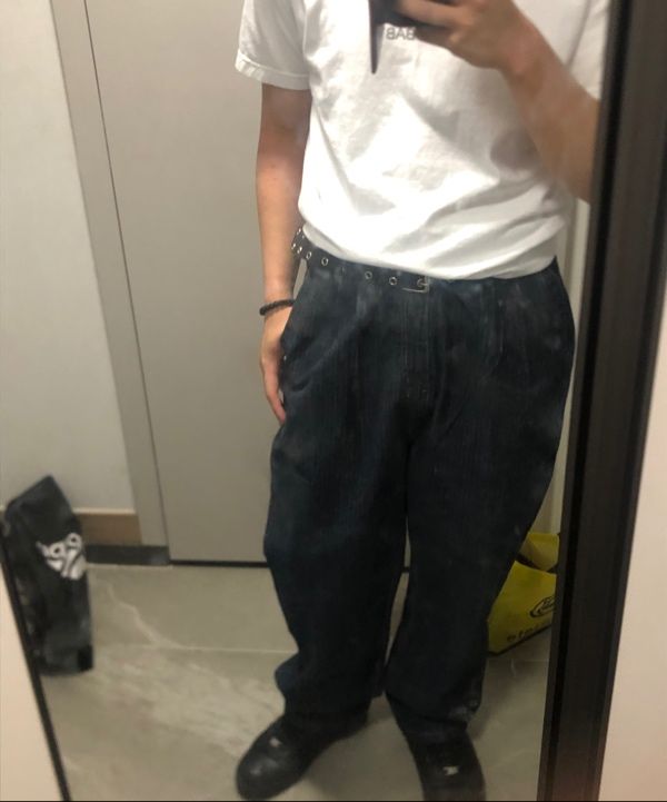 MUSINSA | YESEYESEE Two Tucked Ripstop Denim Pants Dark Indigo
