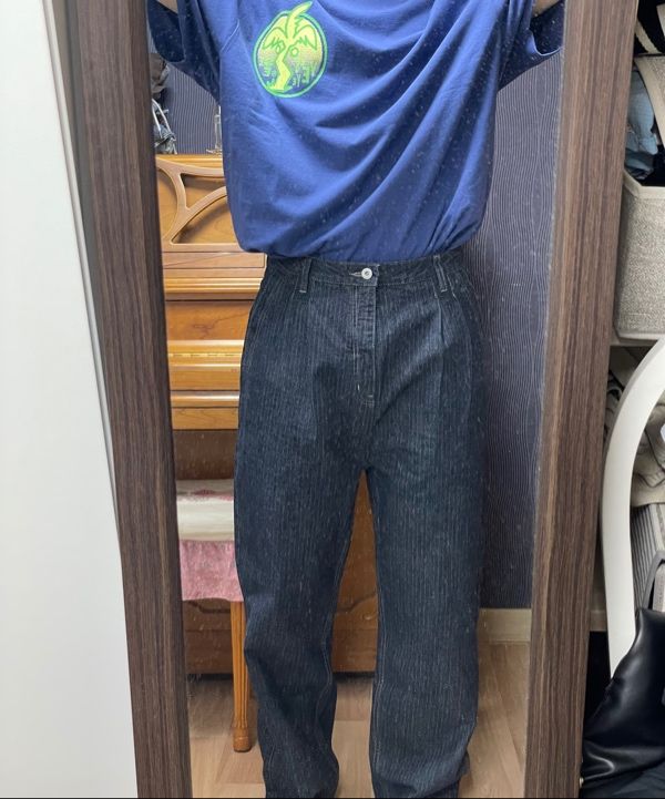 MUSINSA | YESEYESEE Two Tucked Ripstop Denim Pants Dark Indigo