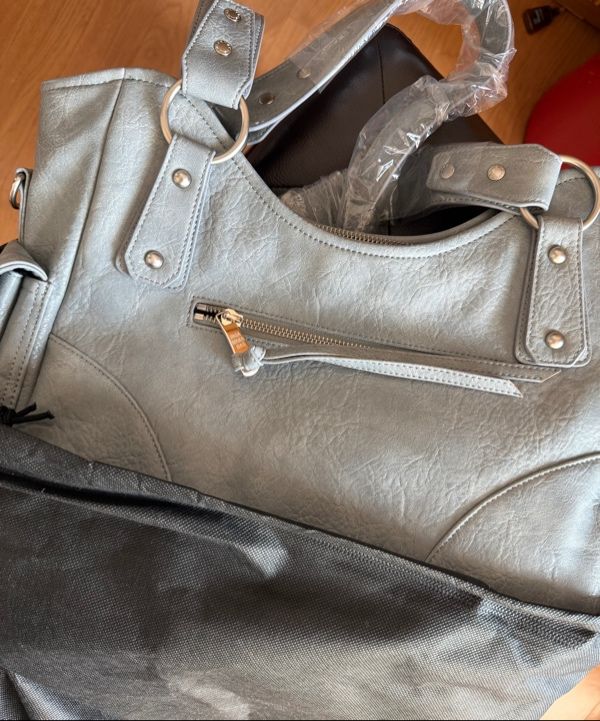 MUSINSA | IUGAMAKARAS Studded Leather Shoulder Bag (Sky Blue)