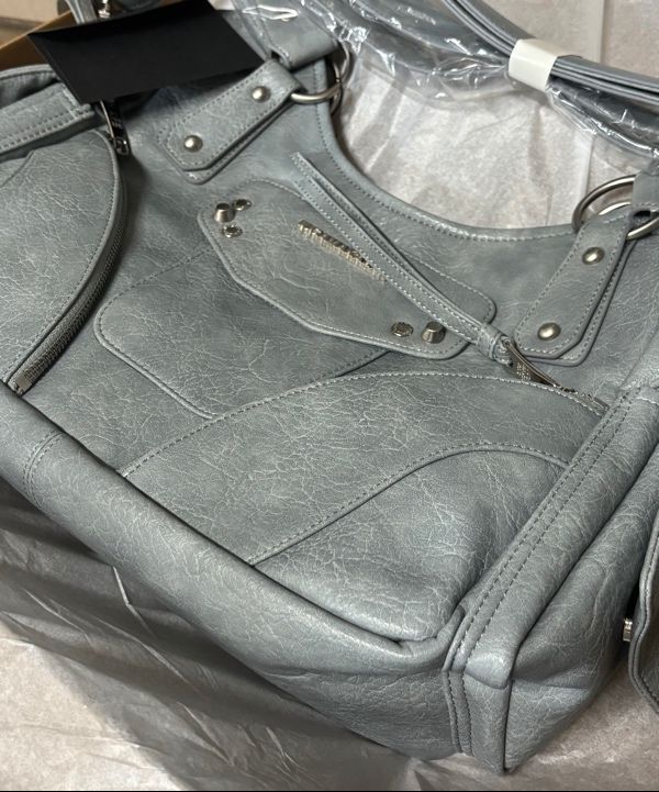 MUSINSA | IUGAMAKARAS Studded Leather Shoulder Bag (Sky Blue)