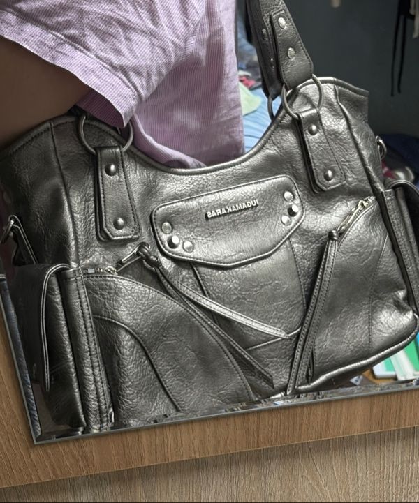 MUSINSA | IUGAMAKARAS Studded Leather Shoulder Bag (Silver)