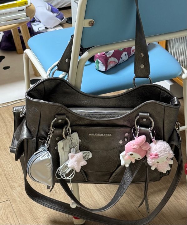 MUSINSA | IUGAMAKARAS Studded Leather Shoulder Bag (Silver)