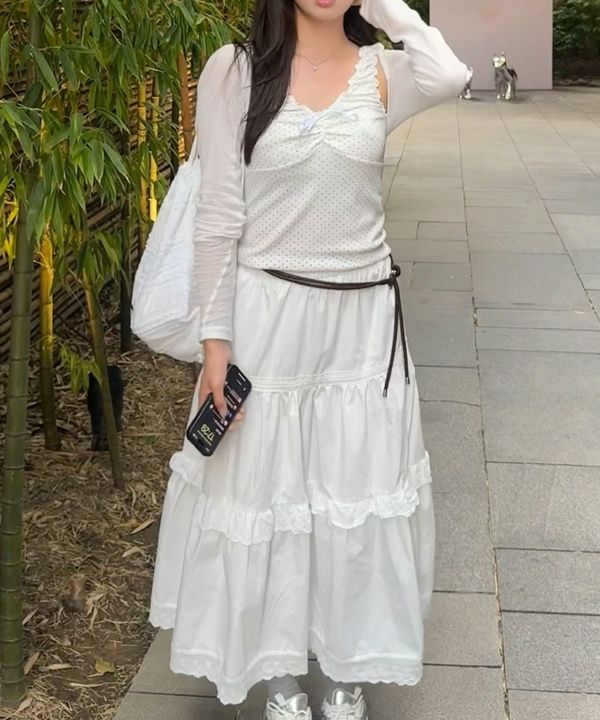 MUSINSA公式 | MARGARIN FINGERS LACE FRILL STRING BAG (WHITE)