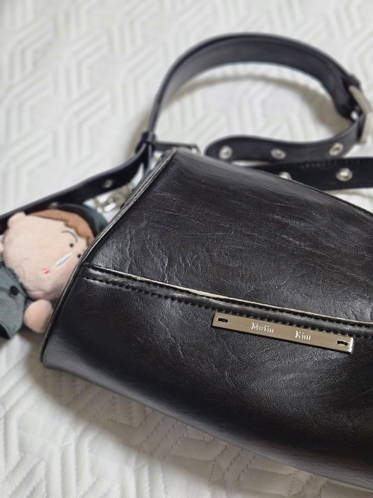 MUSINSA | MATIN KIM DIRTY WASHED DIAGONAL BAG IN BLACK