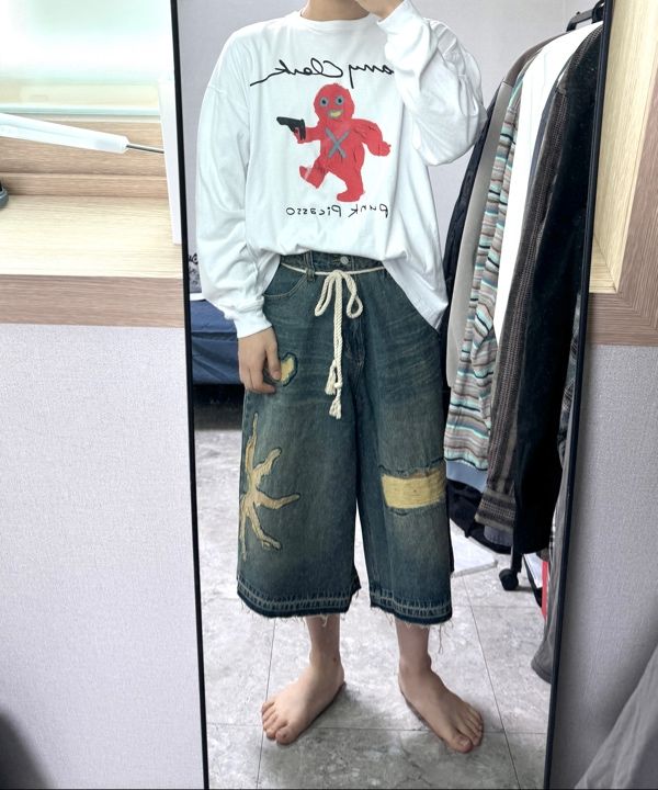 ◆25SS XTONZ Sunshine Wide Bermuda Denim Pants◆ MUSINSA | XTONZ XP259 Sunshine Wide Bermuda Denim Pants (BLUE)