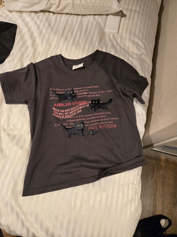 【AMBLER】 The events of a cat embroider shortsleeve T-shirt MUSINSA | AMBLER The adventures of a cat embroidered short