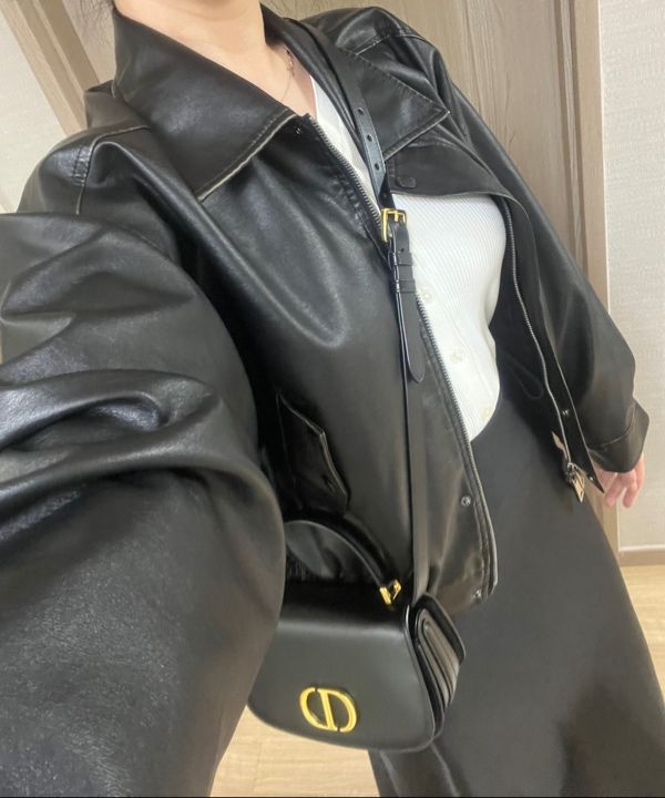 MUSINSA | LADY VOLUME 9182 Vintage Washed Leather Jacket (BLACK)