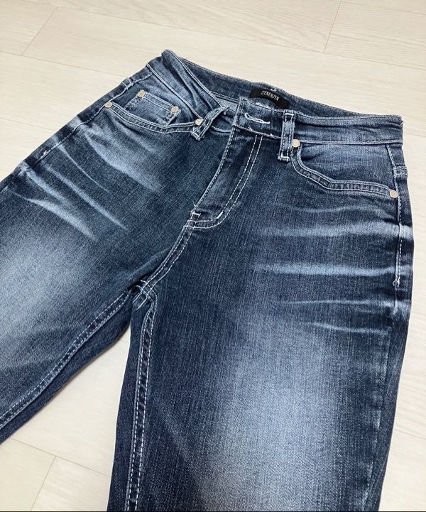 MUSINSA公式 | SYNERJYN BRUSH CAT WASHING DENIM PANTS BLUE