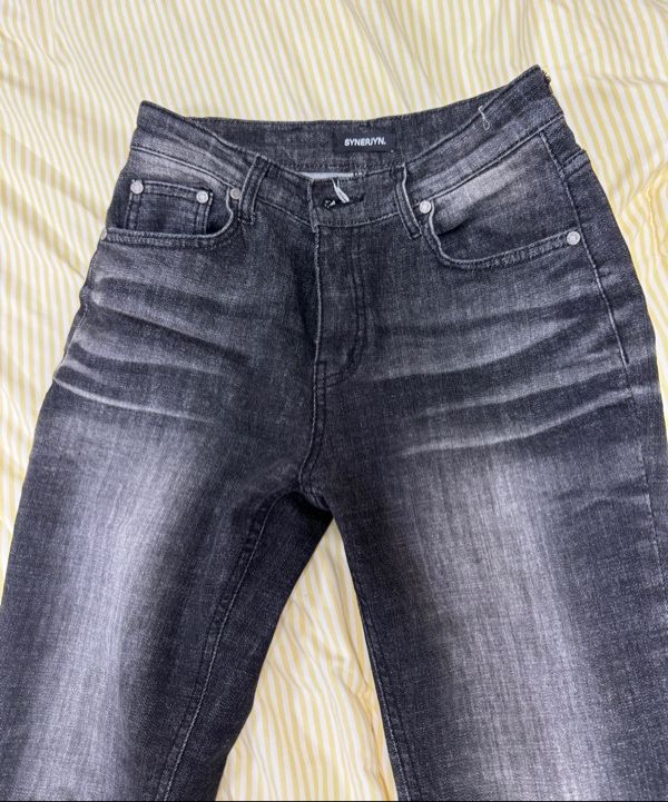 MUSINSA | SYNERJYN CAT WASHING DENIM PANTS BLACK