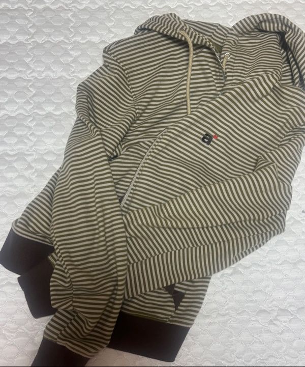 MUSINSA公式 | AEAE STRIPE SMALL LETTER HOOD ZIP UP [KHAKI]