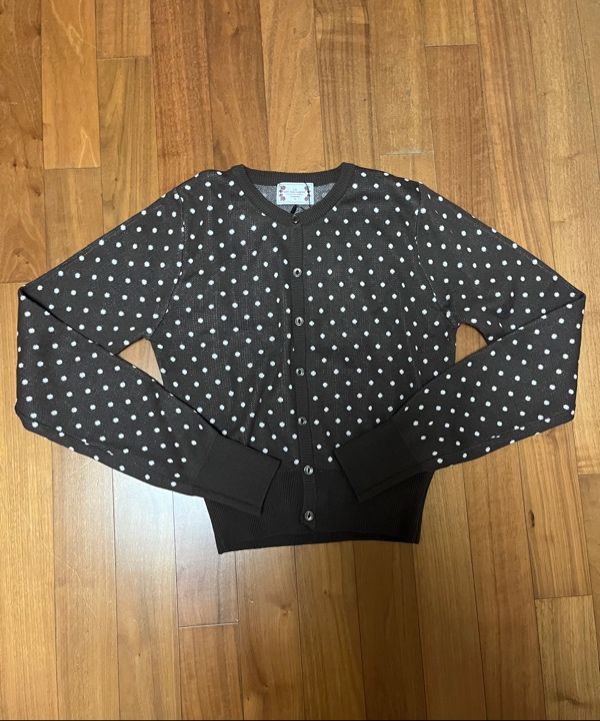 MUSINSA | SCULPTOR Polka Dot Cardigan Brown/Baby Pink