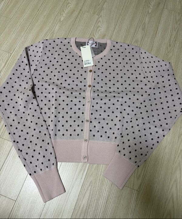 MUSINSA | SCULPTOR Polka Dot Cardigan Baby Pink/Brown