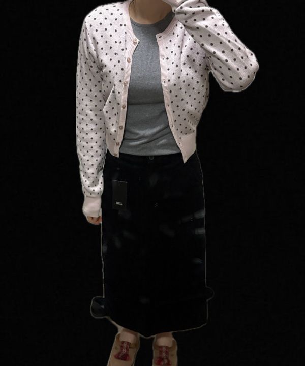 MUSINSA | SCULPTOR Polka Dot Cardigan Baby Pink/Brown