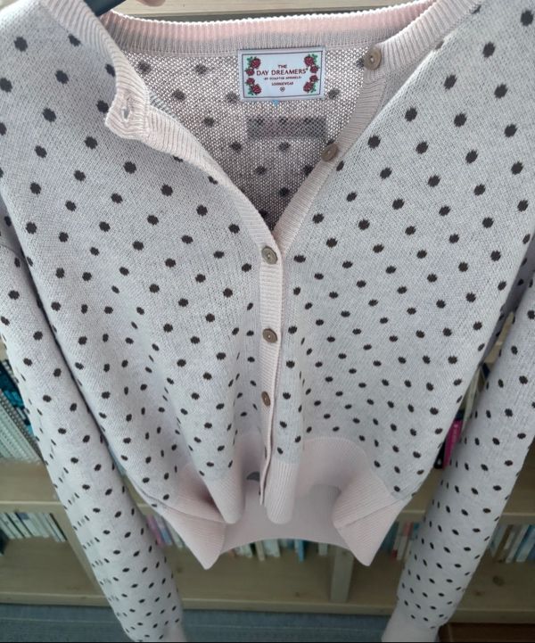 MUSINSA | SCULPTOR Polka Dot Cardigan Baby Pink/Brown