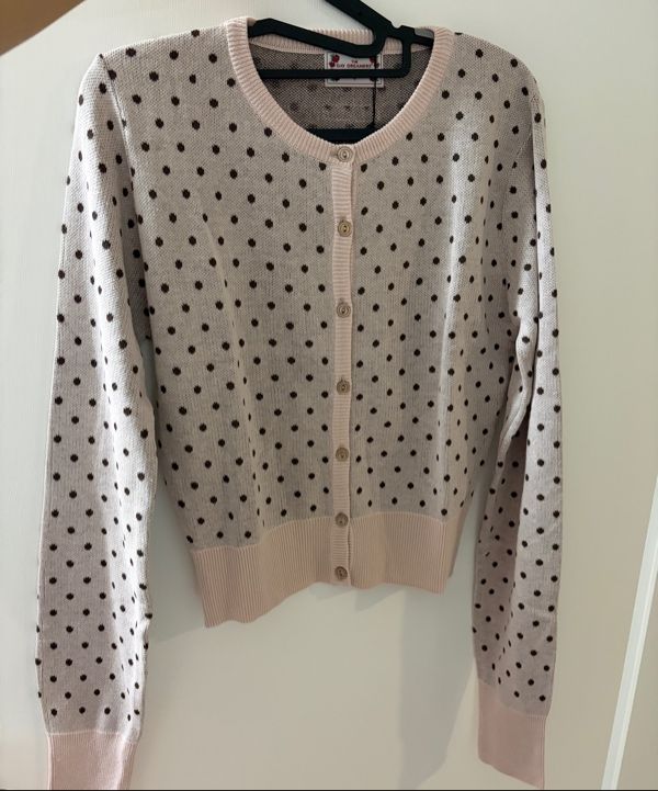 MUSINSA | SCULPTOR Polka Dot Cardigan Baby Pink/Brown