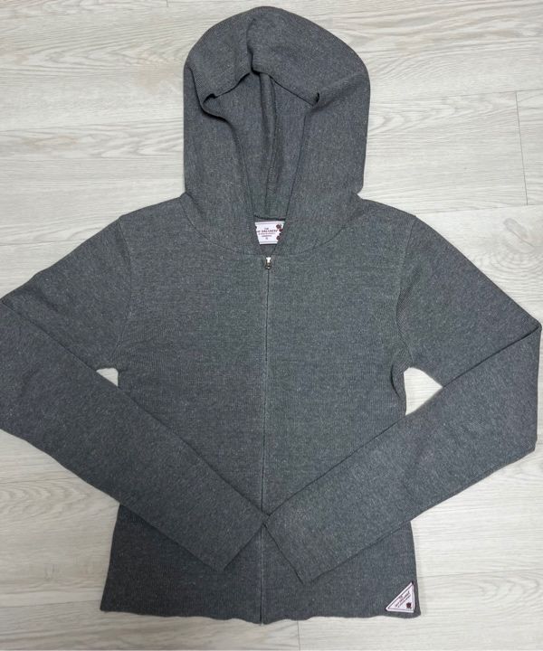 MUSINSA | SCULPTOR Silhouette Knit Zip-Up Hoodie Charcoal
