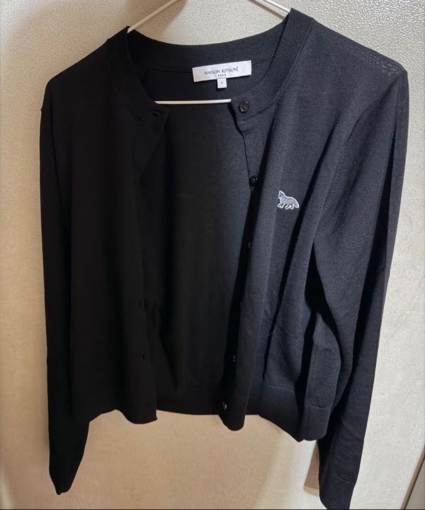 MUSINSA | MAISON KITSUNE Baby Fox Patch Regular Cardigan - Black