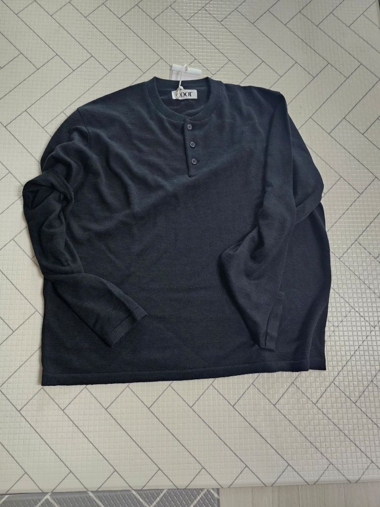 MUSINSA | COOR Linen Wool Blend Long Sleeve Henley (Black)
