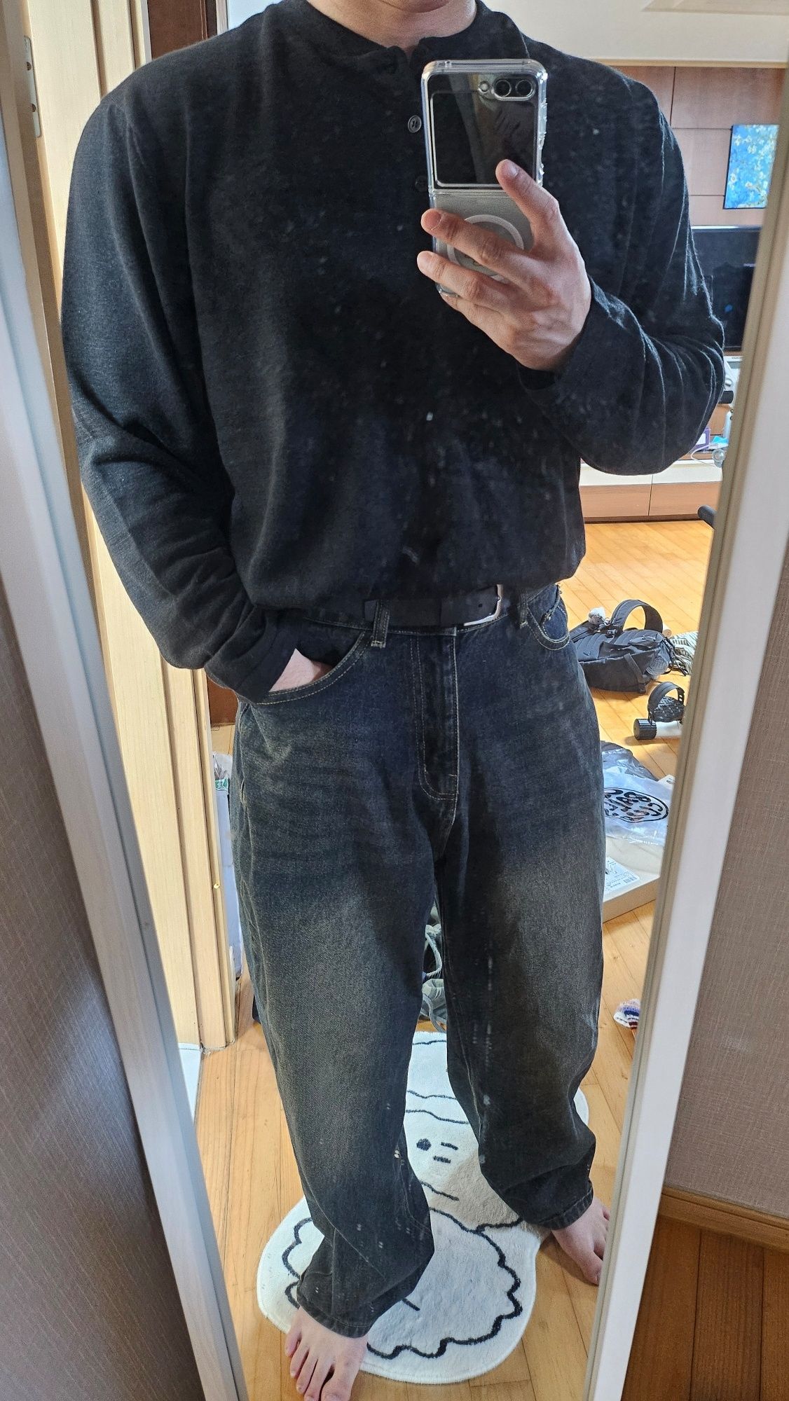 【COOR】 Linen Wool Blend Long Sleeve Henley / 追跡付 MUSINSA | COOR Linen Wool Blend Long Sleeve Henley (Black)