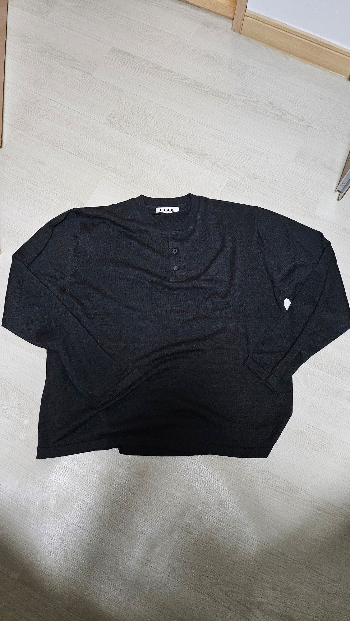 【COOR】 Linen Wool Blend Long Sleeve Henley / 追跡付 MUSINSA | COOR Linen Wool Blend Long Sleeve Henley (Black)