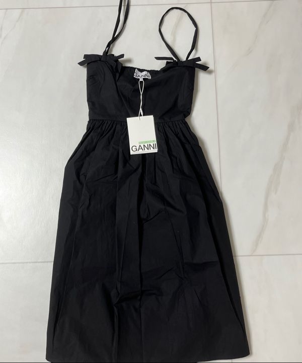 MUSINSA | GANNI Cotton Poplin Strap Dress - Black / W0194099
