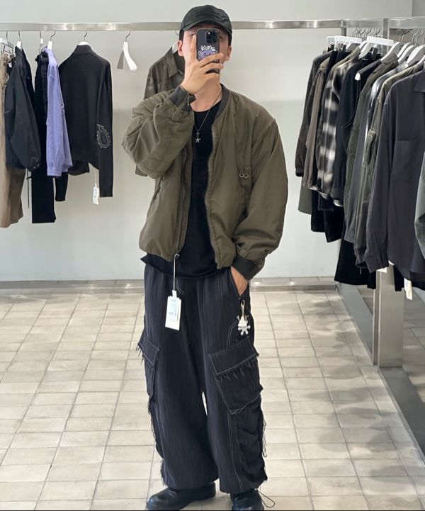 MUSINSA | RSSC WRINKLE MIXED STRIPE CARGO PANTS - BLACK
