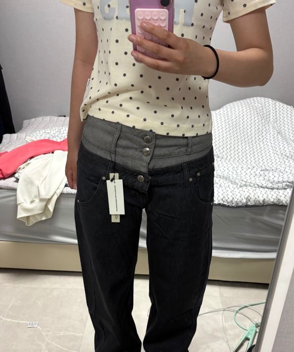 MUSINSA | SCULPTOR Beaded Layered Denim Pants Nonfade Gray