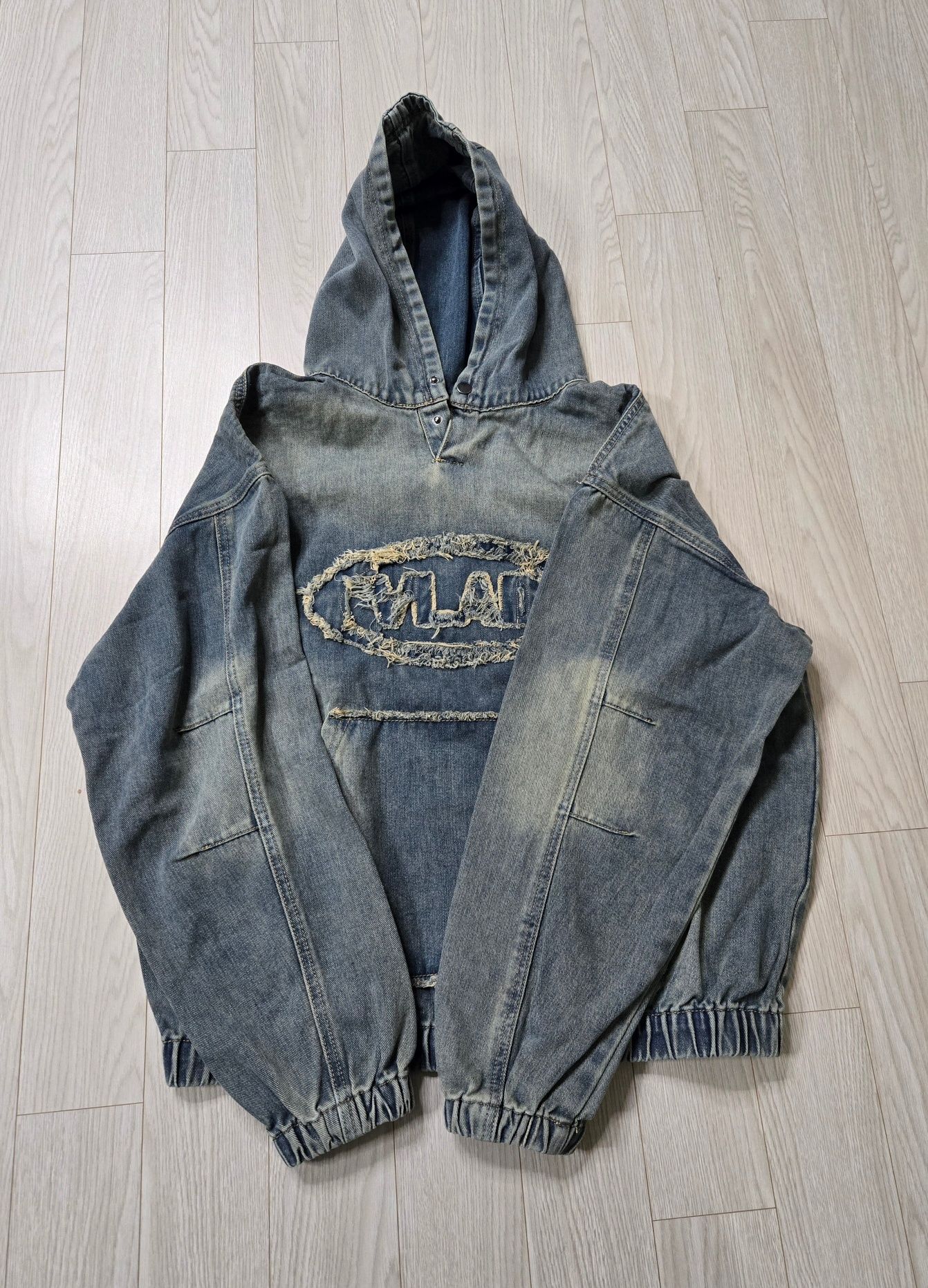 MUSINSA | DIMITRI BLACK VLAD DENIM APPLIQUE HOODED T