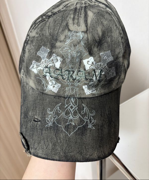 MUSINSA | AAKAM CROS2 Washed Damage Ball Cap (Khaki)