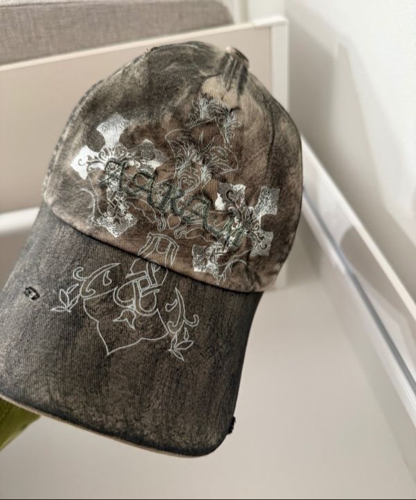 MUSINSA | AAKAM CROS2 Washed Damage Ball Cap (Khaki)