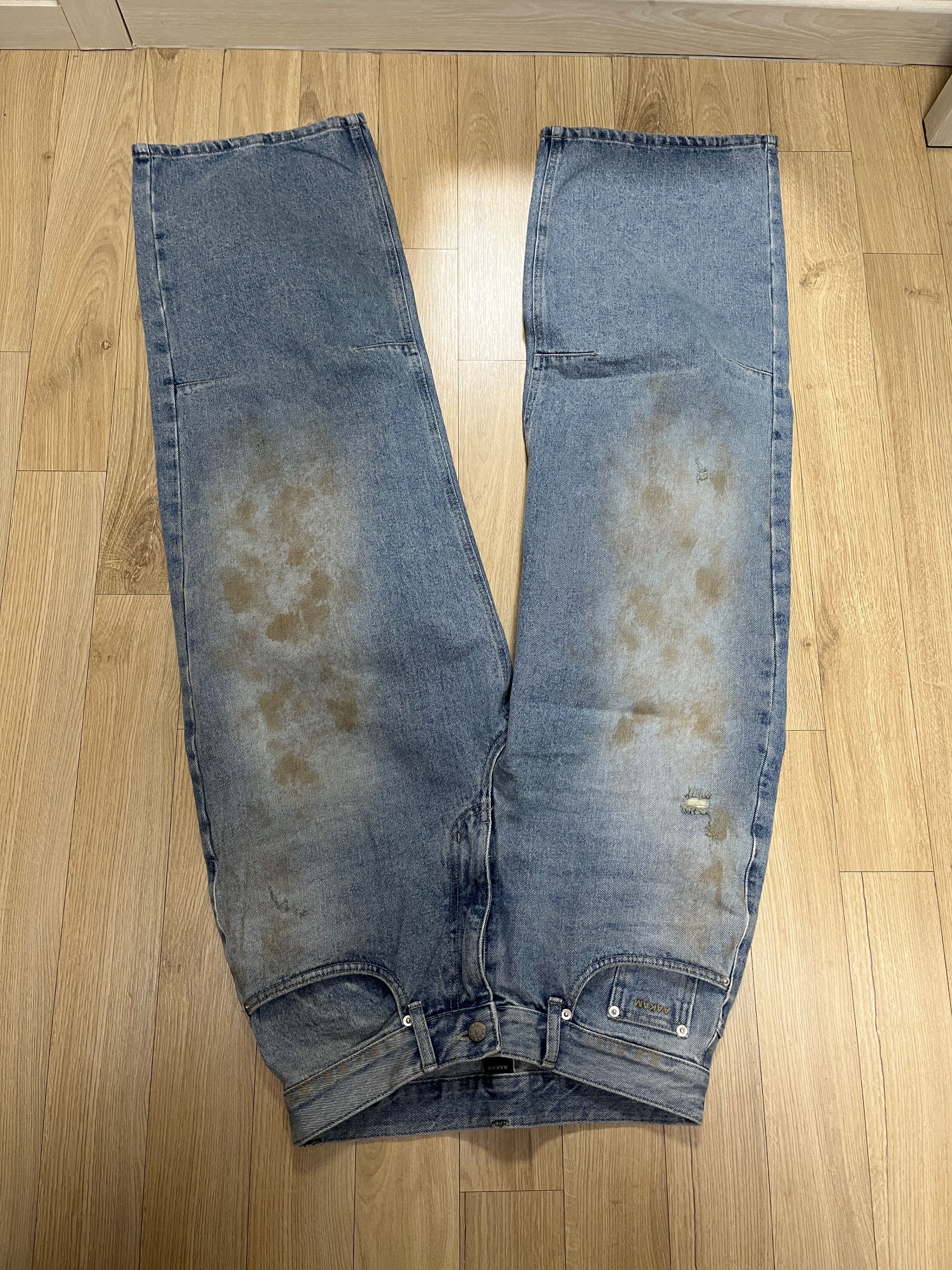MUSINSA公式 | AAKAM Dirty Washed Denim Pants (Blue)