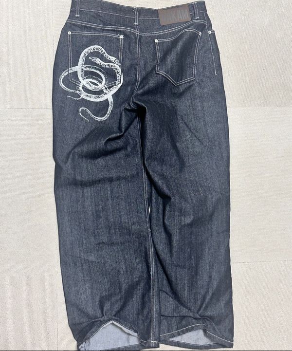 MUSINSA | AAKAM Snake Printed Denim Pants (Dark Blue)
