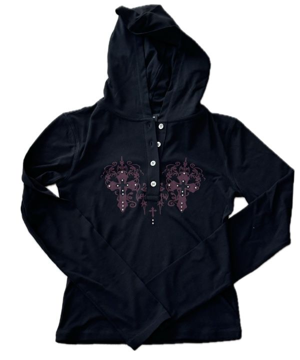 MUSINSA公式 | AAKAM Studded CROS2 Hooded Long Sleeve (Black)