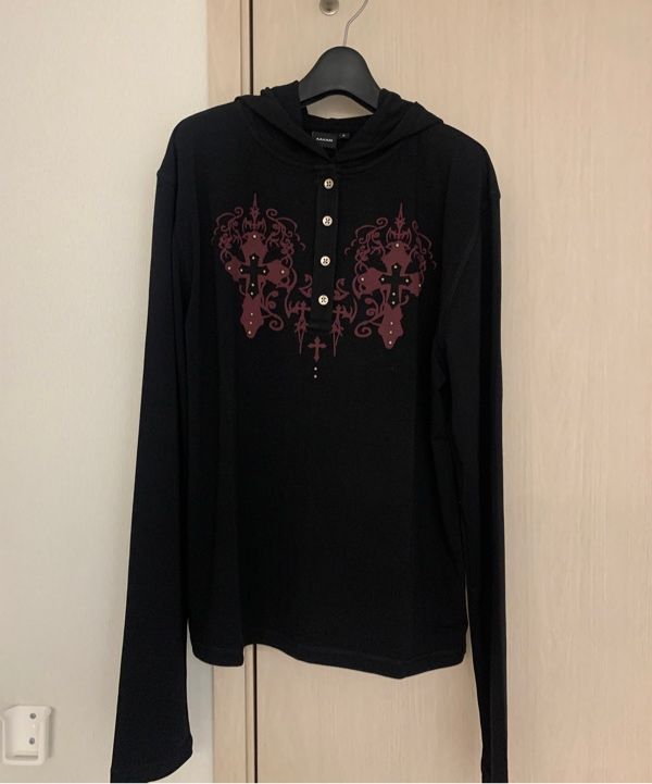 MUSINSA公式 | AAKAM Studded CROS2 Hooded Long Sleeve (Black)